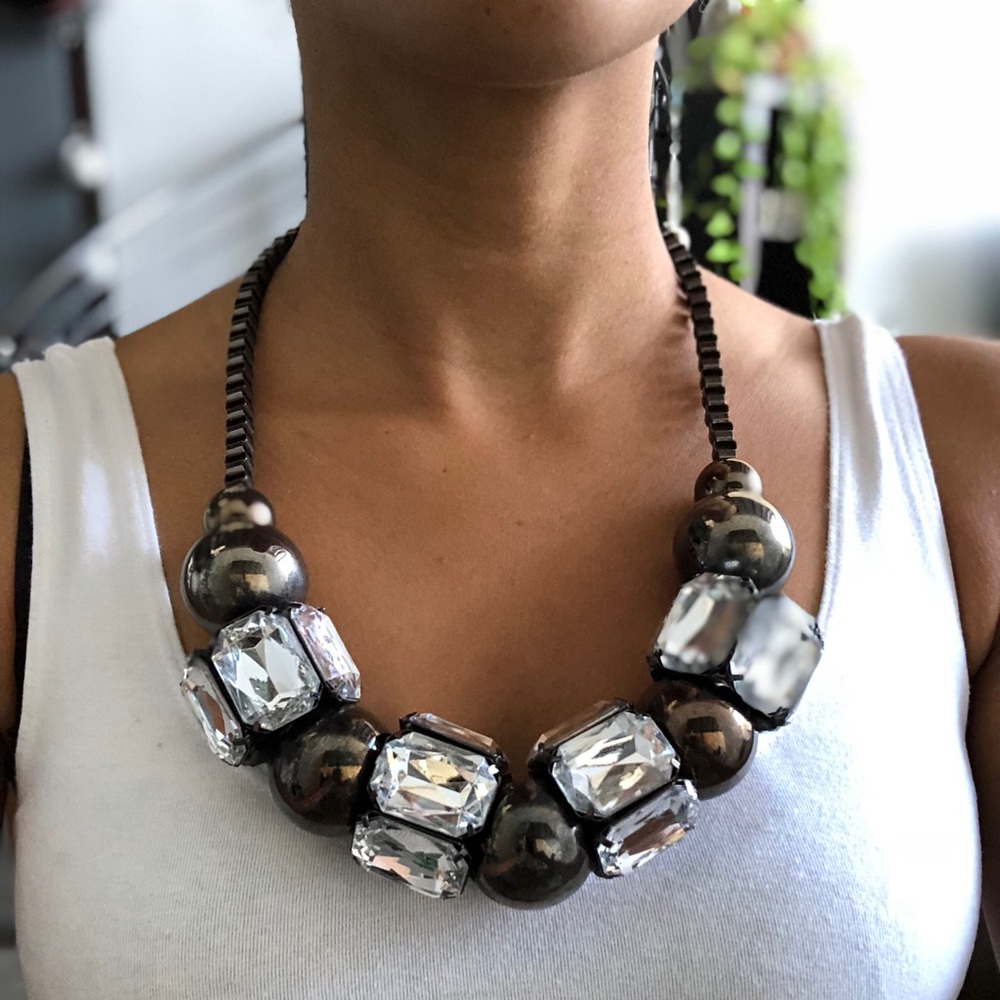 Dark gray and diamond necklace